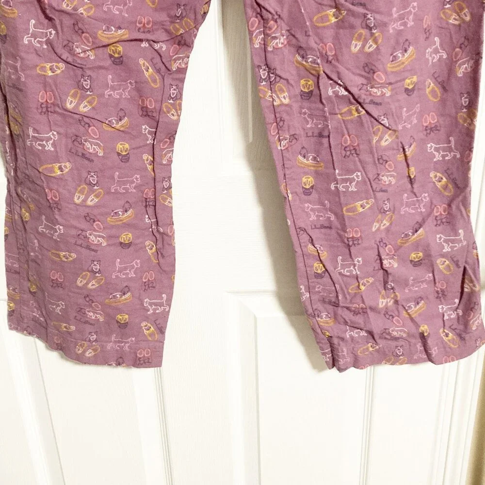 L.L. Bean 100% Cotton Flannel Cat Print Pajama Lounge Pants Purple XL